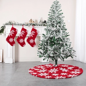 Christmas Tree Skirt And Stocking Set Plush Fleece Red White Snowflake Pattern Tree Base Mat Holiday Home Decoration
