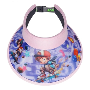 Visière soleil rose pour enfants avec imprimé skateboard 3D et sangle élastique réglable