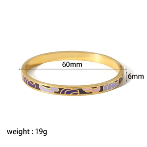 18K gold plated stainless steel enamel bangle with purple abstract texture, 6mm width