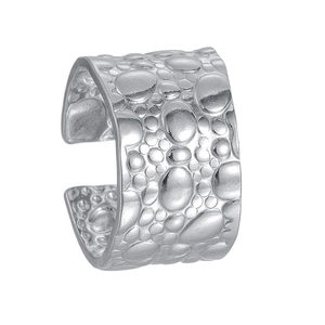 Minimalist silver stainless steel open ring with unique geometric hammered texture