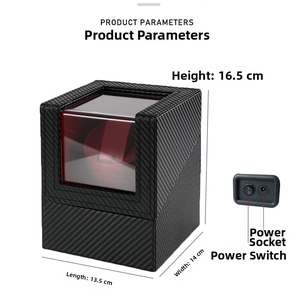 Detailed view of single automatic watch winder showing power switch and DC interface ports