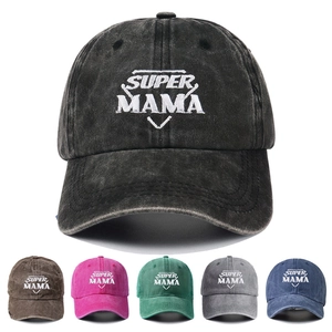Super Mama Embroidery Washed Cotton Baseball Cap Vintage Distressed Adjustable Curved Brim Casual Sun Hat For Women