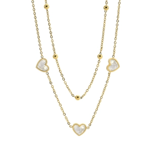 Heart Pendant Necklace Titanium Steel With Mother Of Artificial Pearl Shell Inlay Double Layer Gold Plated Fashion Jewelry For Women