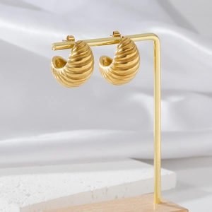 18K gold plated spiral geometric stainless steel hoop earrings with textured finish