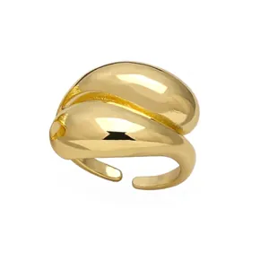 Minimalist double-layered 18k gold plated wing ring with a polished adjustable open design