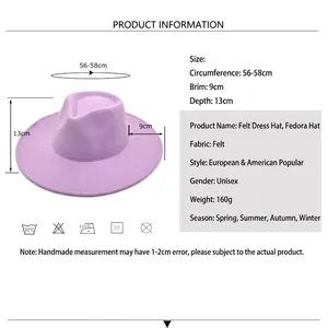 Purple wool fedora hat with 9cm wide brim and 56-58cm circumference jazz style