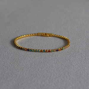 Colorful Rhinestone Tennis Bracelet Rainbow Zircon Alloy Sparkling Chic Exotic Jewelry For Women