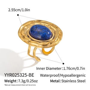 Detail of vintage gold stainless steel ring featuring blue lapis lazuli stone dimensions