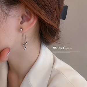 Elegant silver metal ball tassel earrings for women with minimalist fringe drop design