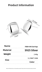 Detailed size specifications of S925 sterling silver geometric rectangular stud earrings