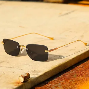 Rimless Square Sunglasses Metal Frame Gradient Lenses Punk Steampunk Style Fashion Eyewear For Men Women