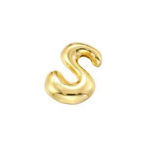 Polished golden letter S balloon style charm with 3D glossy metallic finish and sleek curves
