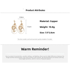 Detailed view of gold multi-layered circular dangle earrings with S925 silver needles