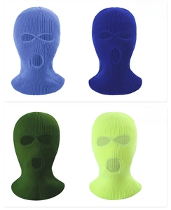 Detail view of four-color three-hole knitted balaclavas for winter outdoor sports protection