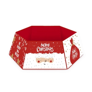 Falda de árbol de Navidad hexagonal con motivos de Papá Noel y hombre de jengibre