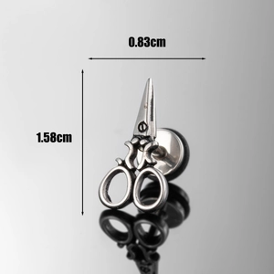 Silver stainless steel scissor shaped stud earring with size dimensions 1.58cm by 0.83cm