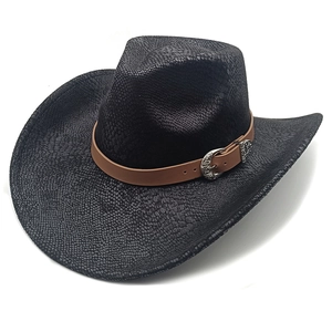 Cappello da cowboy nero in finta pelle con trama a serpente e fibbia argentata