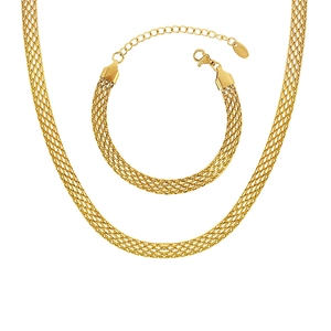 Golden mesh stainless steel jewelry set including minimalist necklace and bracelet