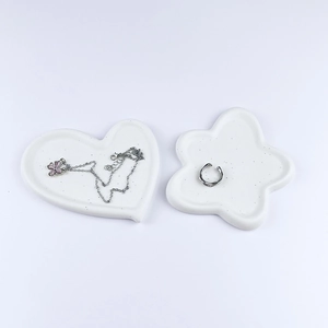 Heart Flower Shaped Ceramic Jewelry Tray Matte White Speckled Nordic Storage Dish For Ring Necklace Home Decor