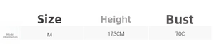 Size guide showing model wearing size M, height 173cm, for the printed mini dress