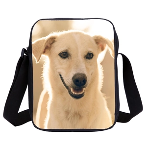 Crossbody shoulder bag for kids with 3D yellow dog print on black high-quality fabric