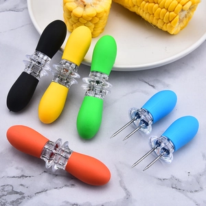 Stainless Steel Corn Holders Interlocking Twin Pin BBQ Grill Forks Anti Scald Kitchen Gadgets