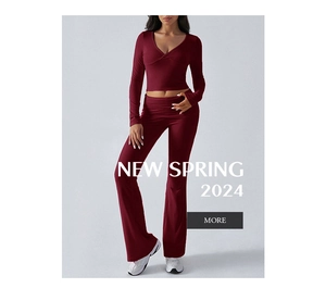 Detail of burgundy rib-knit crop top with V-neck cross design and high waist flare pants