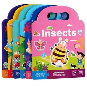 Set of 6 reusable static sticker books for kids featuring themes like insects and dinosaurs