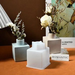 Nordic square cube vase silicone mold for DIY flower vase casting with round neck