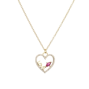 Collier avec pendentif cœur doré, zircons colorés et inscription LOVE pour femmes