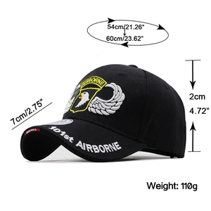 Tactical 101st Airborne baseball cap with size measurements and cotton twill texture