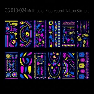 Neon fluorescent temporary tattoo stickers set with floral and butterfly patterns for music festivals