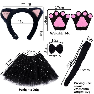 Set cosplay da gatto nero e rosa con dimensioni per cerchietto, gonna tutu e coda