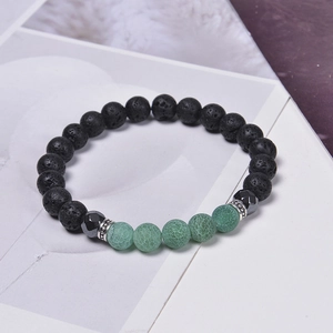 8mm Armband aus verwittertem Achat und Lavastein mit Metallperlen für Damen und Herren