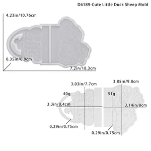 Detailed size chart for duck and sheep silicone resin molds with dimensions in centimeters