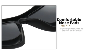 Détail des plaquettes de nez intégrées confortables sur lunettes de soleil noires Y2K