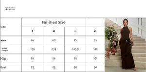 Size chart detail for halter neck backless slimming dress including bust and waist data