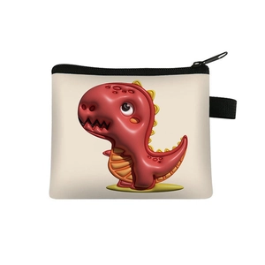 Cute cartoon dinosaur coin purse in cream white fabric with a secure black zipper