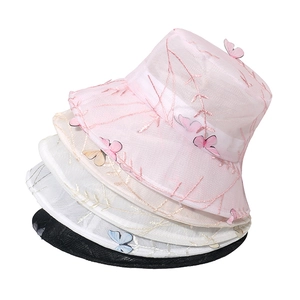 Chapeau Bob En Maille Dentelle Femmes Broderie Papillon Respirant Élégant Protection Solaire Été Voyage Romantique