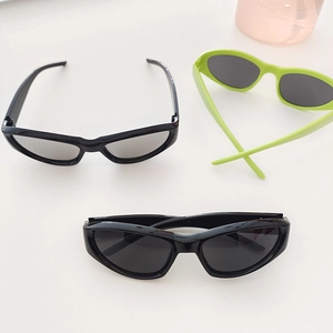 Kids Y2K retro cat-eye sports sunglasses set in neon green and black glossy frames