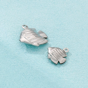 Minimalist silver stainless steel fish pendants with scale texture in two sizes