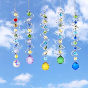 3D solar wind spinner with crystal gazing ball and metal spiral tail stabilizer