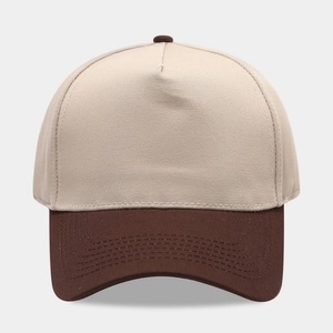 Casquette de baseball bicolore en coton beige et marron avec surpiqûres de qualité