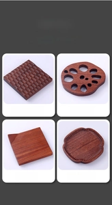 Japanese style lotus and honeycomb beech wood coaster set with natural wood grain