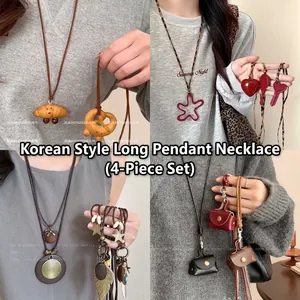 Retro Ethnic Pendant Necklace Wood Alloy Beads Leather Mini Bag Star Feather Long Sweater Chain Bohemian Jewelry For Women