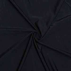 Detail of black pleated fabric showing smooth texture and elegant silky luster finish