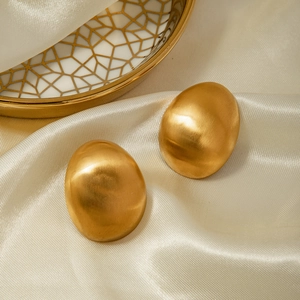 Minimalist 18k gold plated stainless steel oval stud earrings with brushed matte finish