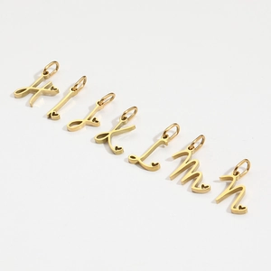 Polished gold titanium steel heart alphabet pendants with letters H to M for DIY jewelry