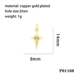 Detailed dimensions of 14mm copper gold plated cross pendant with zircon inlay