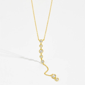 Elegant 925 sterling silver gold Y-shaped necklace with dangling clear zircon pendants
